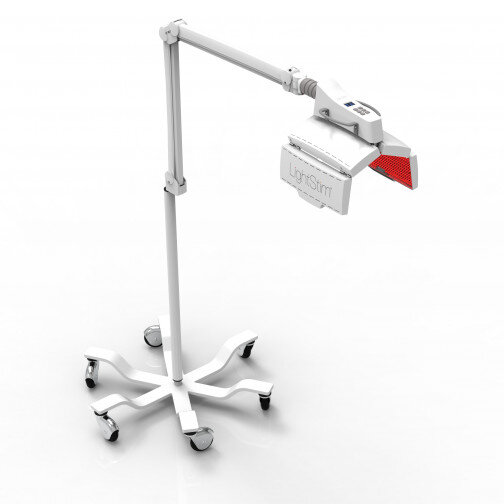 The LightStim Pro Panel LED light on its rolling stand